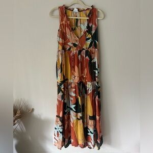 True Destinations Floral Print Tiered Maxi Dress Small